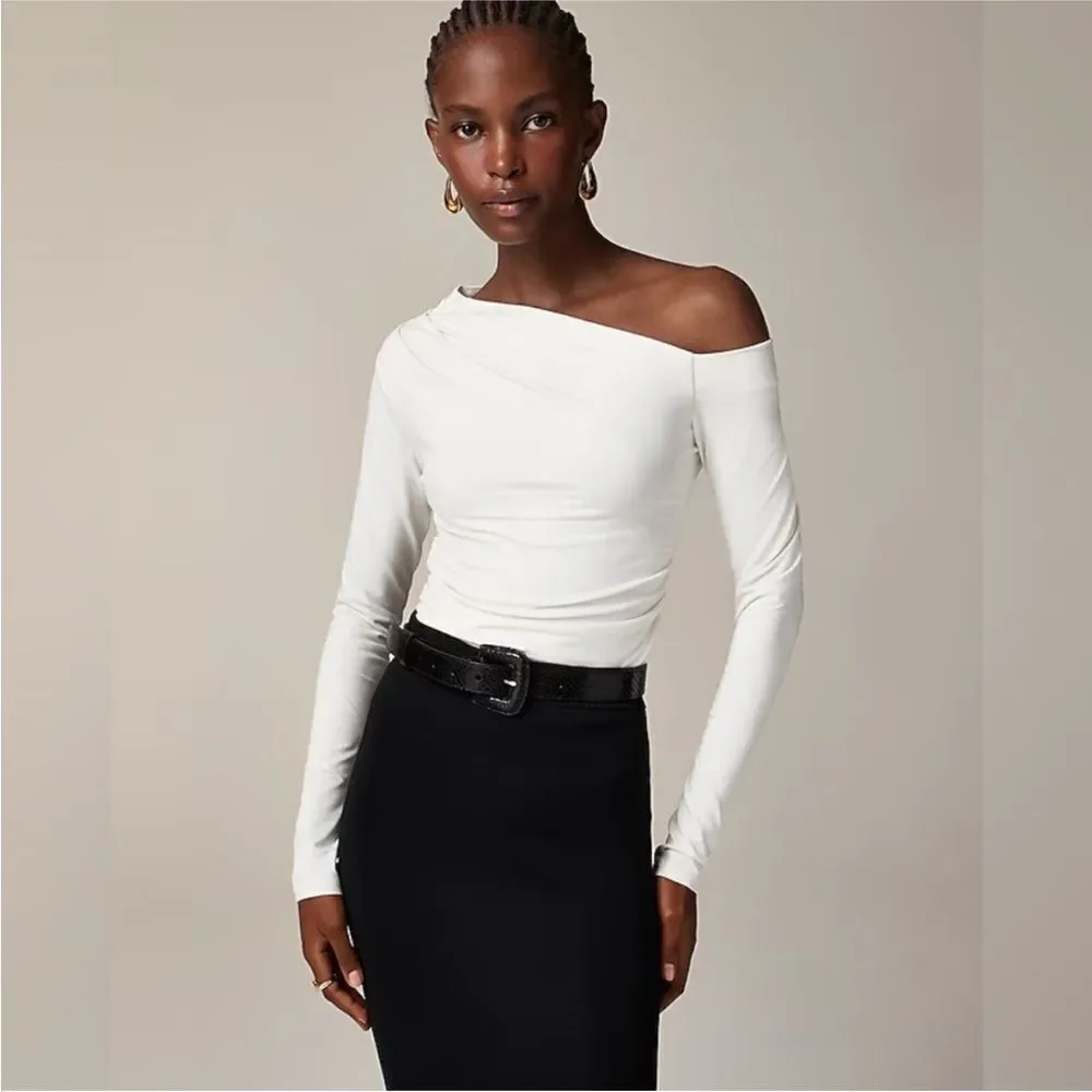 NWT J CREW Asymmetrical off-the-shoulder top in stretch cotton blend